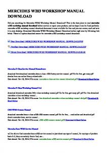 Free download mercedes benz c-class w203 2000-2007 repair manual pdf free